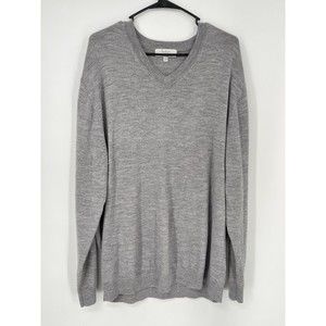 Turnbury Mens V Neck Long Sleeve Sweater Gray‎ Extra Fine Merino Wool 2XT